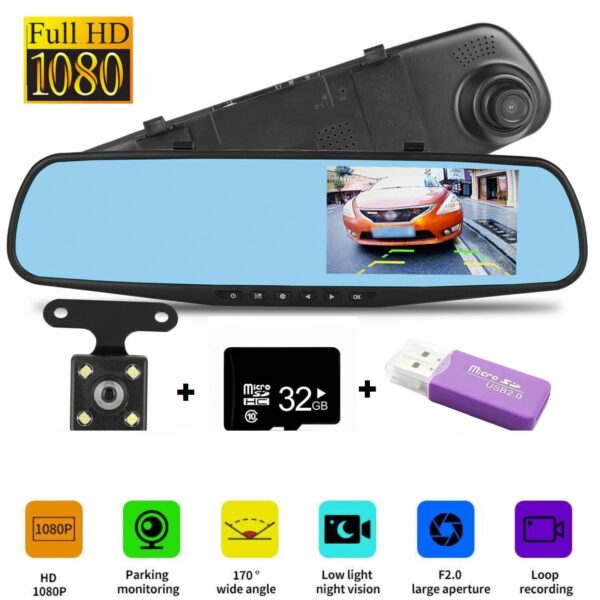 1080P HD Rearview Mirror Car DVR Dual Dash Cam Camera Front Rear Video Recorder