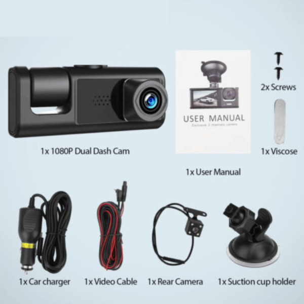 3- HD 1080P Car Dual Lens Dash Cam Front/Rear/Inside Video Recorder Camera G-sensor - Image 4